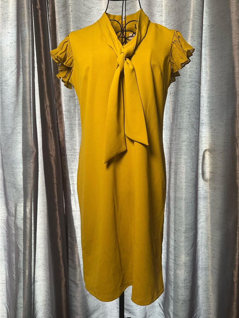 Shelby & Palmer Chartreuse Yellow Tie-Neck Shift Dress